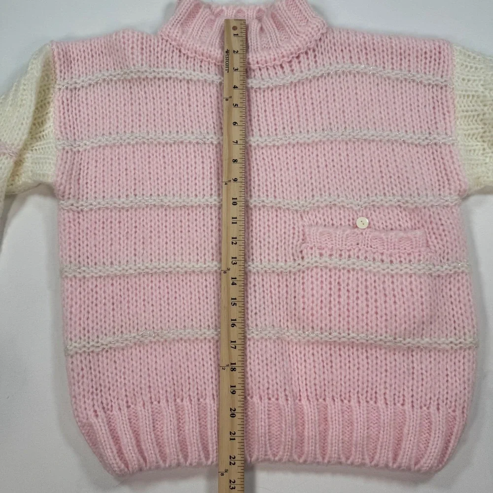 Vintage Maison Gabriel Pink Cream Striped Mock Neck Knit Sweater Metallic M